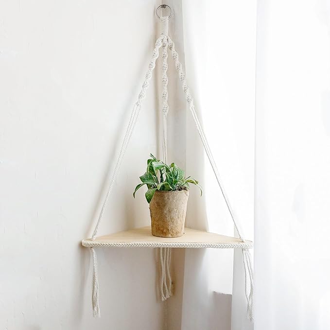 Living Room Furniture Artilady Artilady Macrame Corner Shelf Wall Hanging - White Corner Floating Shelves Boho Wall Decor