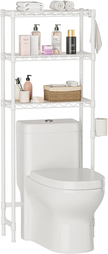 Kitchen Furniture Golpart Golpart Over The Toilet Shelf,3-Tier Adjustable Freestanding Metal Bathroom Organizer Shelves with Toilet Paper Holder & Hooks,Space-Saving for Narrow Small Bathroom