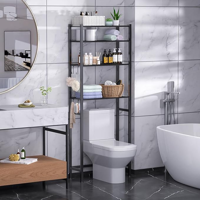 Kitchen Furniture samstar samstar 4 Tier Over The Toilet Storage Rack, Bathroom Organizer Shelves Cabinet Above Toilet, with Adjustable Height Freestanding Shelf Space Saver, Black