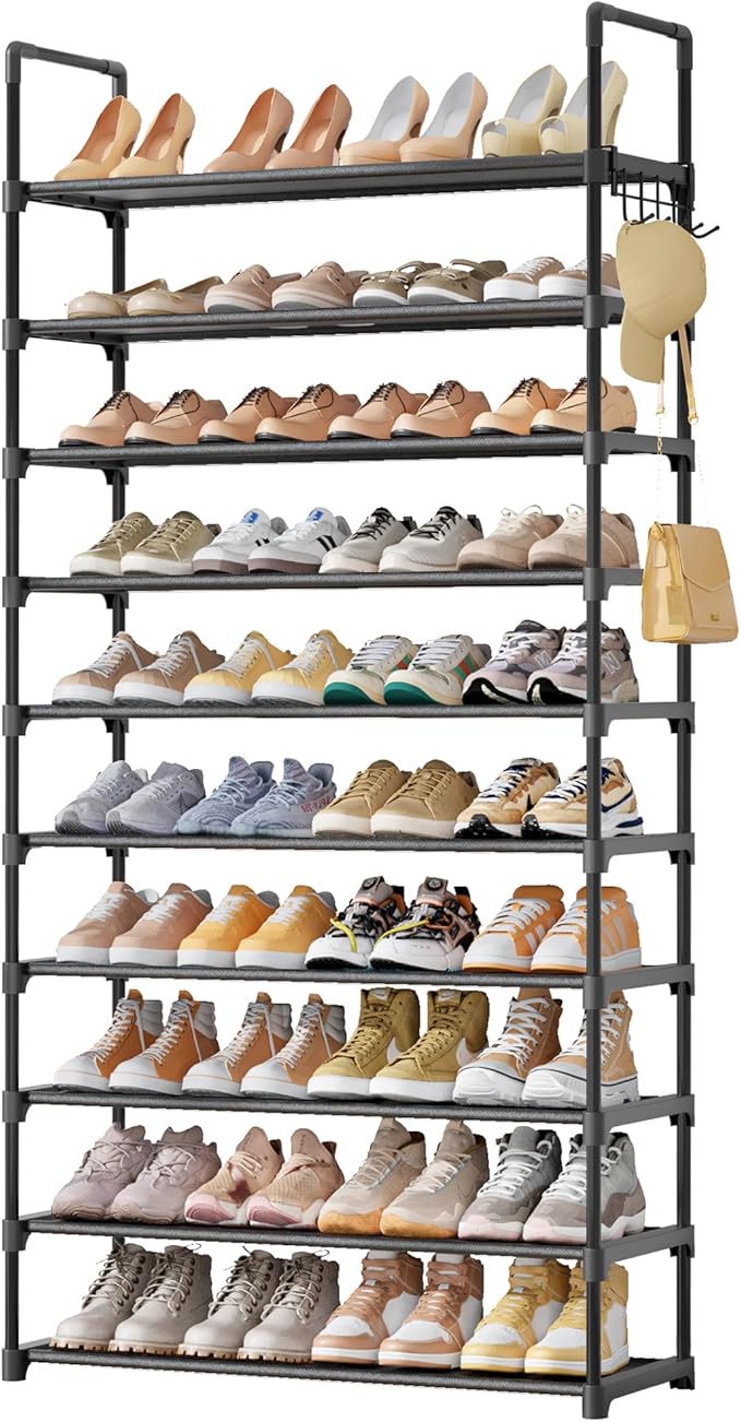 Bathroom Storage Kitsure Kitsure Shoe Rack for Closet - 10-Tier Shoe Organizer with Hook Rack, Large-Capacity & Space-Saving Shoe Shelf for Entryway, Bedroom, Living Room