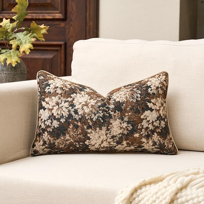 Living Room Decor Yangest Yangest Neutral Floral Pillow Cover 12 x 20 Inches, Vintage Chenille Rectangle Throw Pillow Cover Soft Decorative Farmhouse Accent Couch Pillow Cover for 