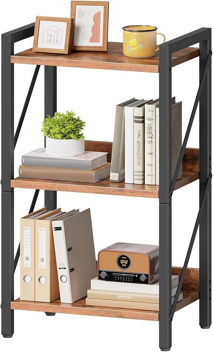 Living Room Furniture HOOBRO HOOBRO Bookshelf, 3-Tier Industrial Bookcase, Book Shelf Storage Organizer, Small Bookshelf with Metal Frame for Living Room, Bedroom, Home Office, Kit