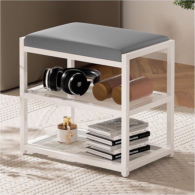 Bedroom Furniture ZHOOGE Small Ottoman with Storage, Vanity Stool Chair Faux Fur, Foot Ottoman, Square Makeup Stool for Small Spaces