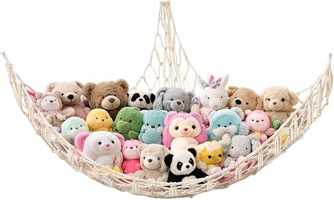 Bedroom Storage YONSEN Stuffed Animal Storage Hammock Large Toy Storage Net Stuff Animal Hanging Organizer Holder for Plush Plushie Included Anchors & Hooks Teddy Bear Storage Boho