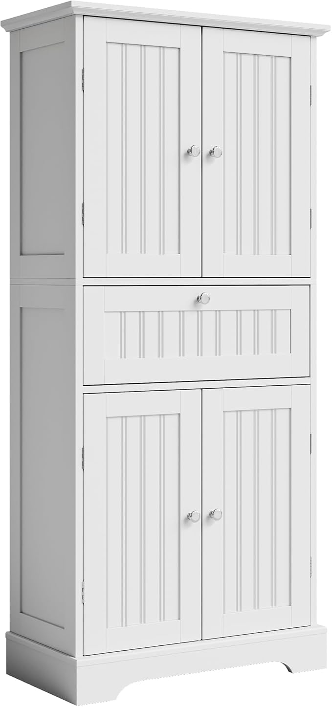 Bathroom Furniture ChooChoo ChooChoo 51" H Tall Bathroom Floor Cabinet, Modern Bathroom Storage Cabinet with Drawer and Adjustable Shelves, Freestanding Kitchen Pantry Cupboard wit