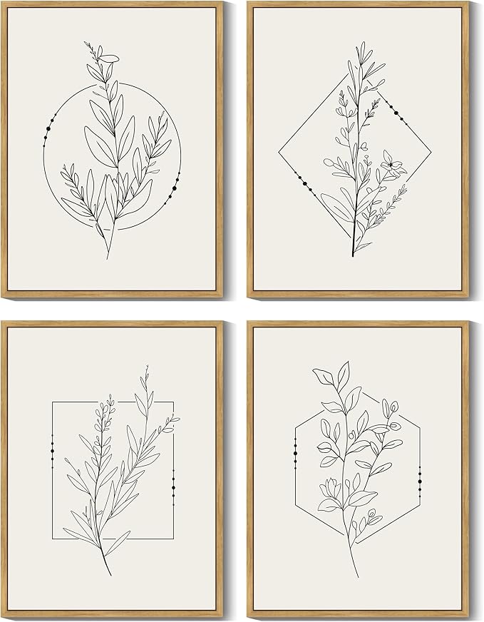 Kitchen Decor Drsoum Drsoum Botanical Flower Boho Framed Wall Art Wooded Minimalist Aesthetic Floral Prints Farmhouse Retro Plants Rustic Bathroom Kitchen Home Decor Ready to Hang 