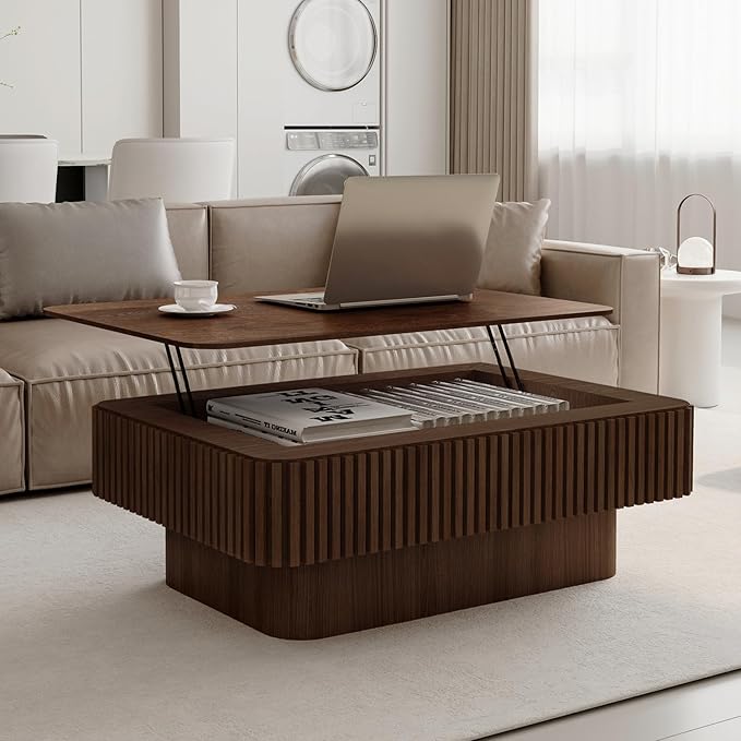 Living Room Furniture LKTART LKTART Lift Top Coffee Table for Living Room, Mid Century Modern Coffee Table with Hidden Storage, Solid Wood Veneered Rectangle Center Tea Table for S