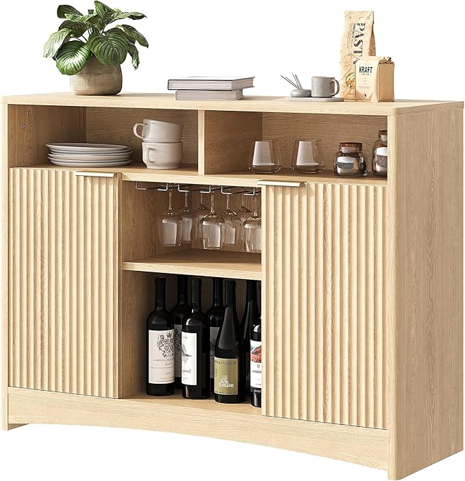 Living Room Furniture Marsail Marsail 47.2" Bar Cabinets with Storage, Modern Buffet Cabinet, Large Sideboard with 2 Fluted Panel Doors, Coffee Bar Cabinet with Adjustable Shelf an