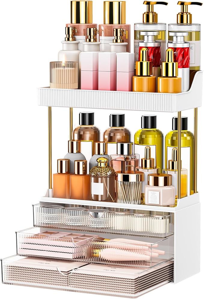 Bedroom Organisation caktraie 12.2" W Makeup Organizer Drawers - 5 Tiers Bathroom Counter Organizer, Cosmetic Storage Drawer for Dresser Countertop and Bathroom Vanity