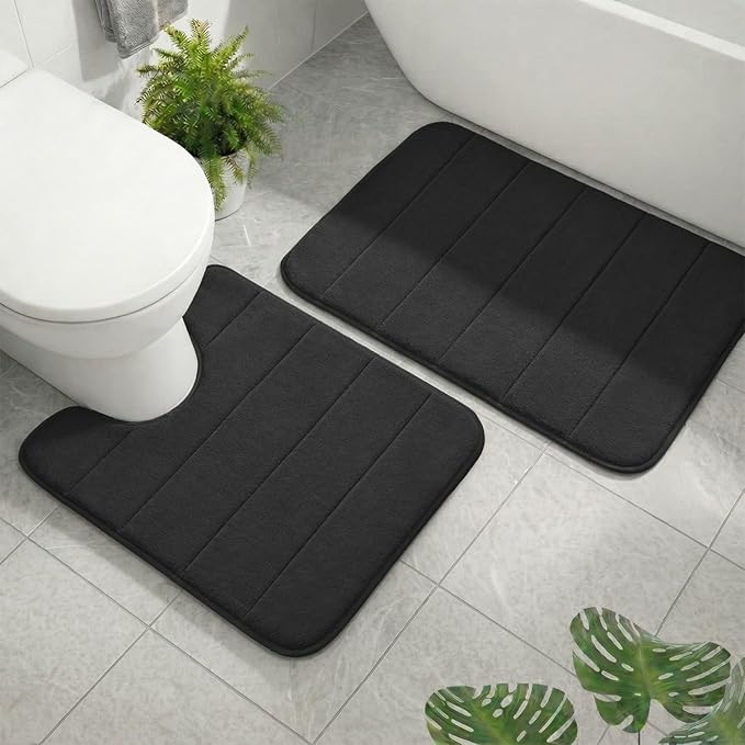 Bathroom Decor AINAHYVA Memory Foam Bathroom Rugs Sets 2 Piece, Extra Soft Absorbent Quick Dry Bath Mat Set, with U-Shaped Toilet Rug, Machine Washable Non Slip Bath Rugs for Bathr