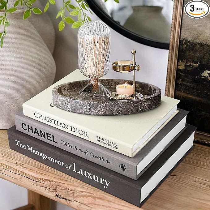 Living Room Furniture 1DOT2 Aesthetic Decorative Books -Set of 3 Minimalist Linen Hardcover Faux/Fake Books for Coffee Table Home Decor Living Room Decoration, Photo Storage or as 