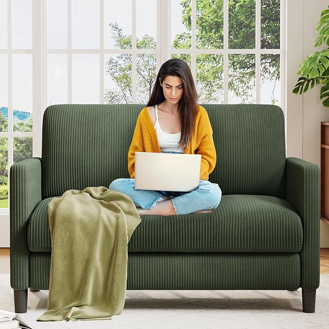 Living Room Furniture Welzona Loveseat Sofa, 51" Love Seat, Comfy Corduroy Small Loveseat for Small Spaces, Tool-Free Setup Couch for Bedroom, All-Wood Couches for Living Room, No 