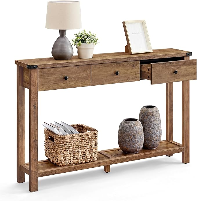 Living Room Furniture VASAGLE VASAGLE LIRY Collection - Console Table with 3 Drawers and Open Storage Shelf, Narrow Entryway Sofa Table for Living Room, Farmhouse Style, Metal Corn