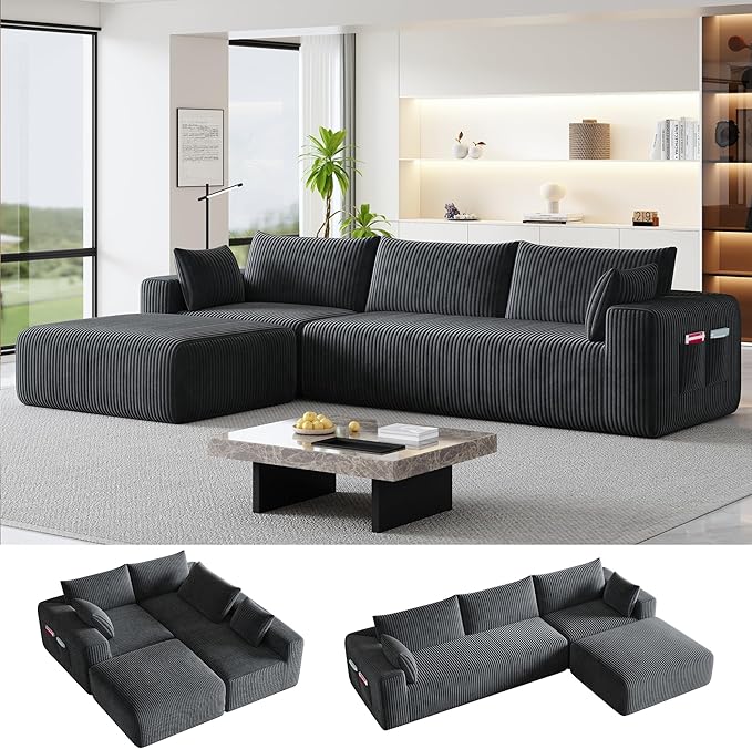 Living Room Furniture Domiqut 108" Cloud Couch Modular Sectional Sofa for Living Room,L Shaped Boneless Couch with Deep Seat Chaise,No Assembly Required Foam Sleeper Sofa for Apart
