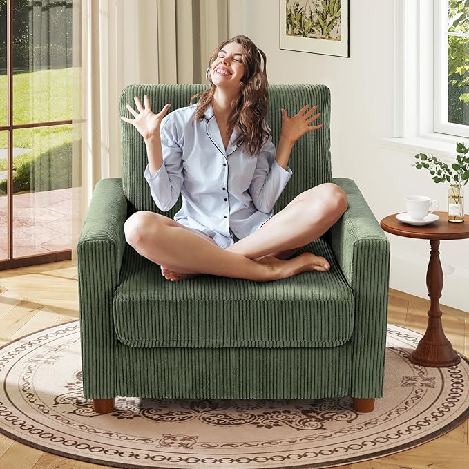 Living Room Small Space Kidirect Kidirect 35.5in Corduroy Sofa Accent Chair, Tool-Free Setup Living Room Couch Accent Chairs, Reading Chair for Bedroom 22.5in Extra Deep Seats, Com