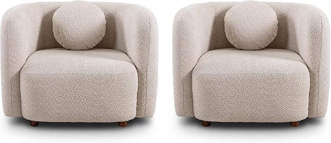 Living Room Decor Generic 2PCS. Accent Square Sofa Chair, Boucle Fabric Upholstered Single Cloud Couch Chair, Japandi Style Armchair 1 Seater Sofa ZG776