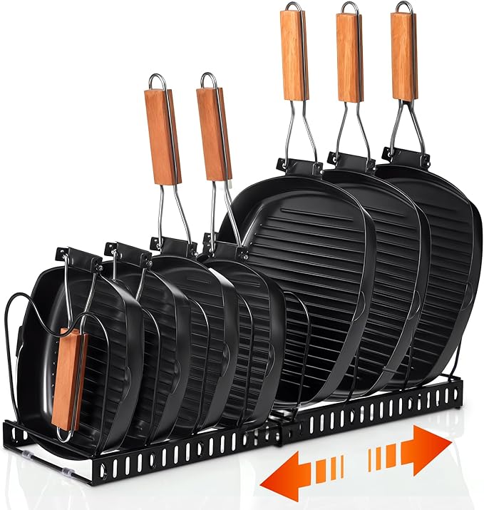 Kitchen Organisation FrutPunch Pots and Pans Organizer,Rack for under Cabinet,Expandable Pot Lid Kitchen Cabinet Organizer Holder, with 10 Adjustable Partitions, Suitable for Kitch