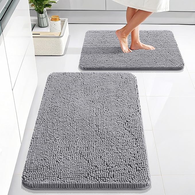 Bathroom Decor OLANLY OLANLY Bathroom Rugs Sets 2 Piece, Soft Absorbent Chenille Bath Mats Area Rug Set, Non-Slip, Quick Dry, Machine Washable Bath Mats for Bathroom, Home Decor Ac