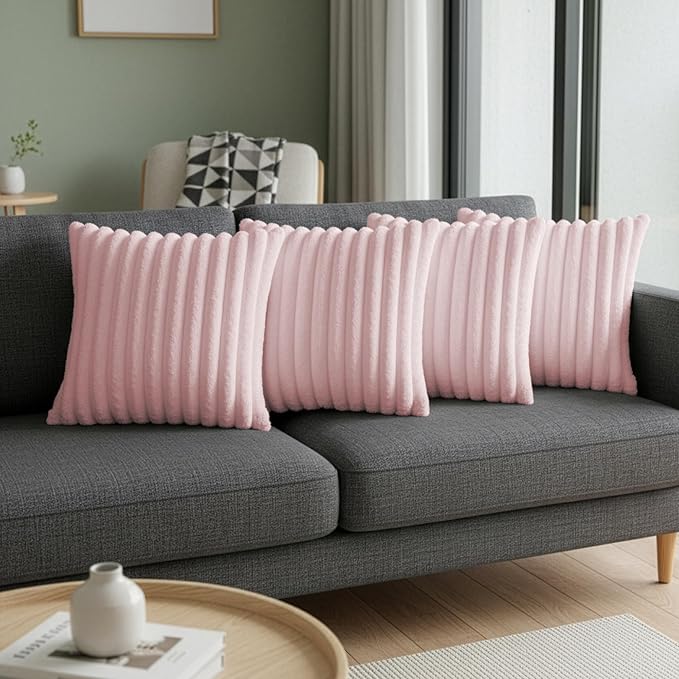 Living Room Furniture LMKLOP Pink Throw Pillow Covers 18 x 18 Set of 4, Cute Boho Throw Pillow Cover for Couch/Bed, Decorative Pillows Covers for Sofa/Bed, Accent Pillow Covers for