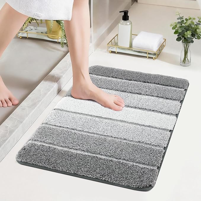 Bathroom Decor COSY HOMEER COSY HOMEER Bathroom Rugs 24"x17", Ultra Soft Absorbent Bath Mat with Non-Slip TPR Backing, Machine Washable Shaggy Rug for Bathroom Floor, Grey
