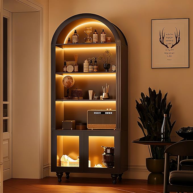 Living Room Furniture Wildhome Wooden Arched Bookshelf,5-Tier Shelf,Farmhouse Storage Display Cabinet Etagere Bookcase, Large Bookshelf,Tall Open Storage Cabinet for Home Office Li