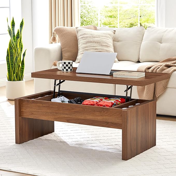 Living Room Furniture QHITTY Small Lift Top Coffee Table, Wood Rectangle Coffee Table with Lifting Top and Hidden Storage Compartment, Mid Century Modern Center Tables for Small Sp