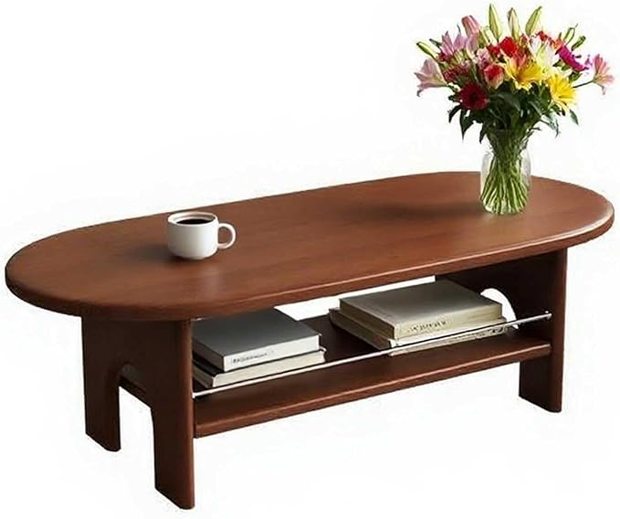Living Room Furniture Ldhpaxl Large Wood Oval Coffee Table for Living Room with Storage Brown, Minimalist Retro Tea Tables, Japandi Wooden Table with Sturdy Base
