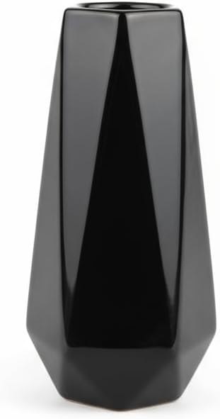 Living Room Decor QEELINBO Modern Black Ceramic Vase, 7.5 Inch Geometric Flower vases, Minimalist Design for Table Shelf Centerpiece Home Decor Fit for Housewarming, Weddings, Birt