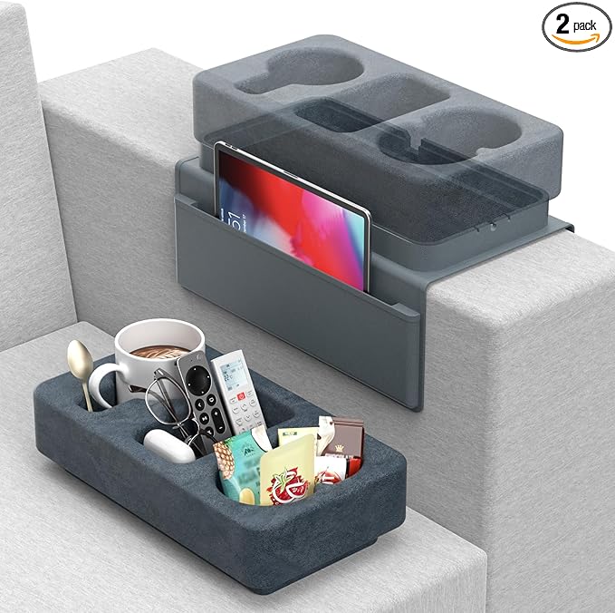 Living Room Organisation CLESOO Couch Arm Tray Removable Armrest for Sofa Arm Tray Silicone Couch Cup Holder Tray Armchair Caddy Sponge Couch Cup Holder Pillow Arm Chair Caddy for 