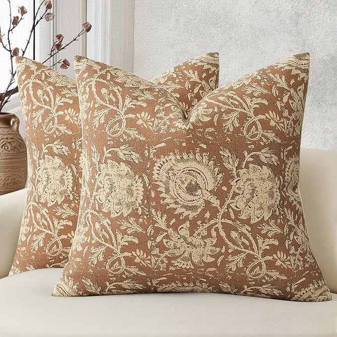 Living Room Decor DKwizme Vintage Floral Print Throw Pillow Covers 18x18 Set of 2 Neutral Modern Farmhouse Pillowcases Accent Decorative Cushion Covers Boho Home Decor for Couch So