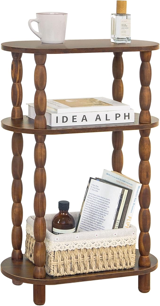 Bedroom Furniture MaxSmeo MaxSmeo Small Narrow Side Table, 3-Tier Narrow End Table with Storage, Skinny Side Table Nightstand for Small Space, Bedrooms, Living Room (Rustic Brown)