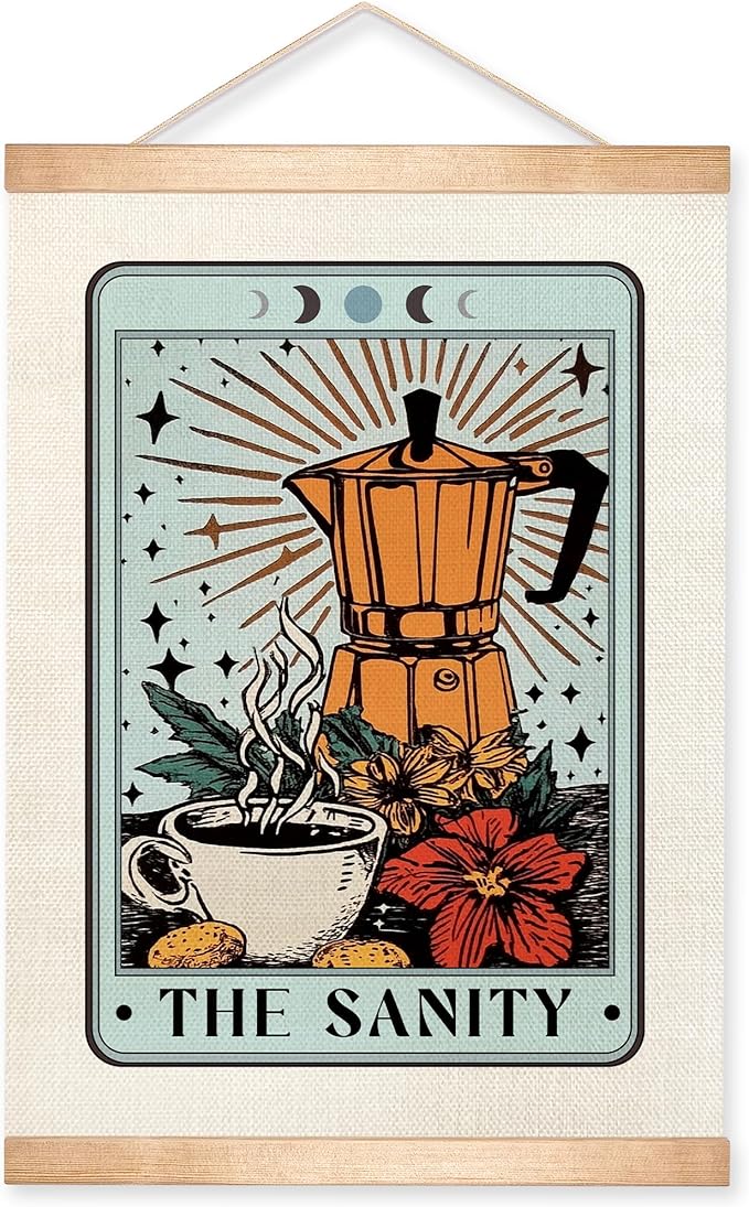 Kitchen Decor HEYJEEPER HEYJEEPER THE SANITY Tarot Card Wall Art,14x18inch Coffee Pot and Floal Canvas Poster with Wood Frame,Boho Wall Decor for Coffee Shop,Cafe Bar,Kitchen,or Of