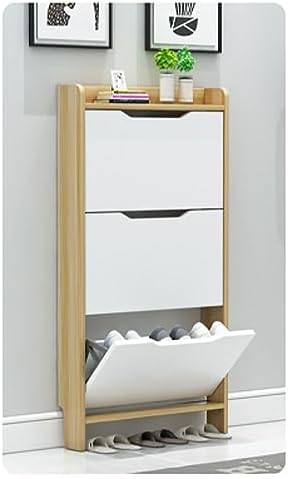 Kitchen Furniture KYTGFH Hidden Shoe Cabinet Freestanding Tipping Bucket Shoe Cabinet with 3 Flip Drawers, Modern Shoe Rack Storage for Entryway, Hallway, Bedroom-Living Organizer,