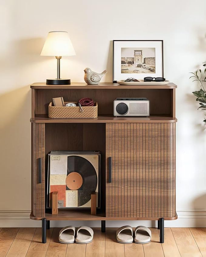 Living Room Furniture SUNCOZE SUNCOZE Buffet Sideboard Cabinet with Big Storage Space, Fluted Coffee Bar Cabinet with Shelves, Modern Wood Console Cabinet for Kitchen, Entryway & L