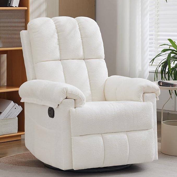 Bedroom Furniture Korser Recliner Chair, Swivel Rocker Recliner Chair for Adults, Small Recliners for Small Spaces, Upholstered Manual Recliner with Side Pockets, Nursery Rocking C