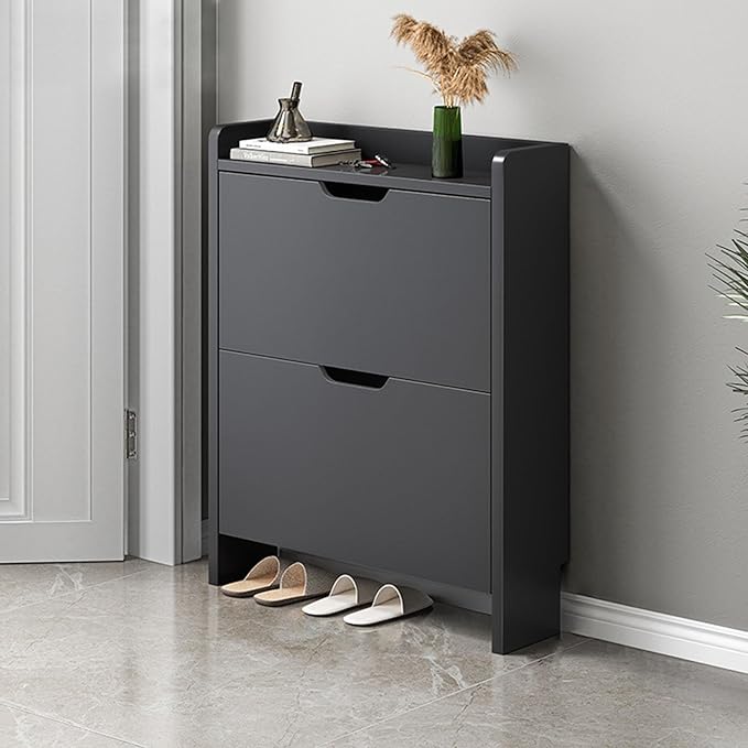 Kitchen Furniture Generic Shoe Storage Cabinet for Entryway - Freestanding Wood Tipping Bucket Design, Narrow Hidden Shoe Organizer with 2/3 Flip Drawers for Living Room, Hallway, 