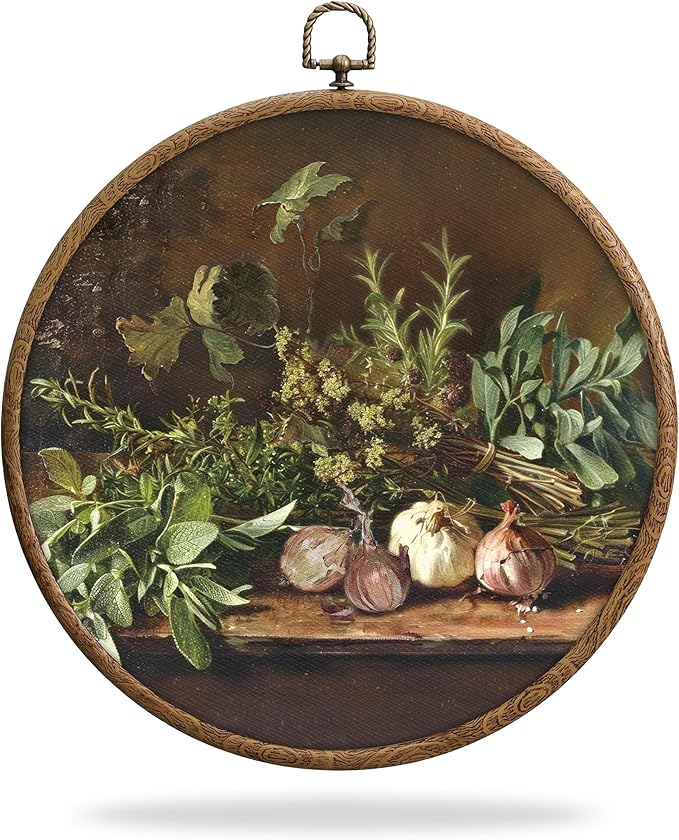 Kitchen Decor Xeqej Herbs Boho Kitchen Wall Decor, Aesthetic Round Vintage Kitchen Wall Decor, Waterproof Western Nature Botanical Decorations with Hook, for Home Bathroom Living R