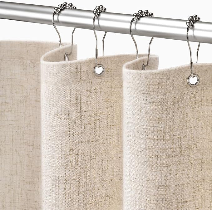 Bathroom Storage XOGUIBO Linen Shower Curtain Beige, Fabric Boho Farmhouse Shower Curtains for Bathroom Cream Cotton Natural Cloth Liner Set 72" W x 72" L
