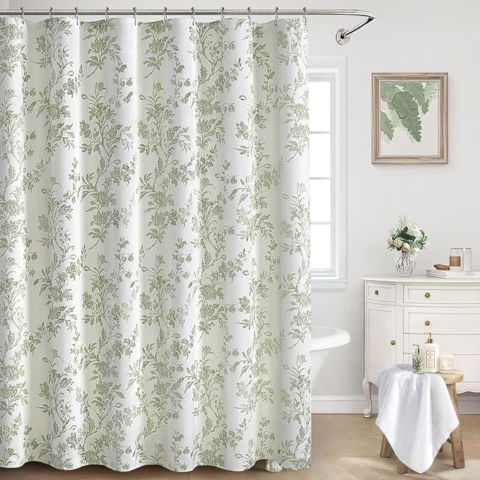 Bathroom Decor XOGUIBO Sage Green Floral Shower Curtain,Vintage Cotton Cottagecore Shower Curtains for Bathroom, 72" W x 72" L