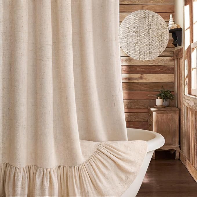 Bathroom Storage XOGUIBO Farmhouse Shower Curtain with Ruffle Hem Linen Beige Shower Curtains for Bathroom Boho Country Rustic Natural Fabric, 72" W x 72" L