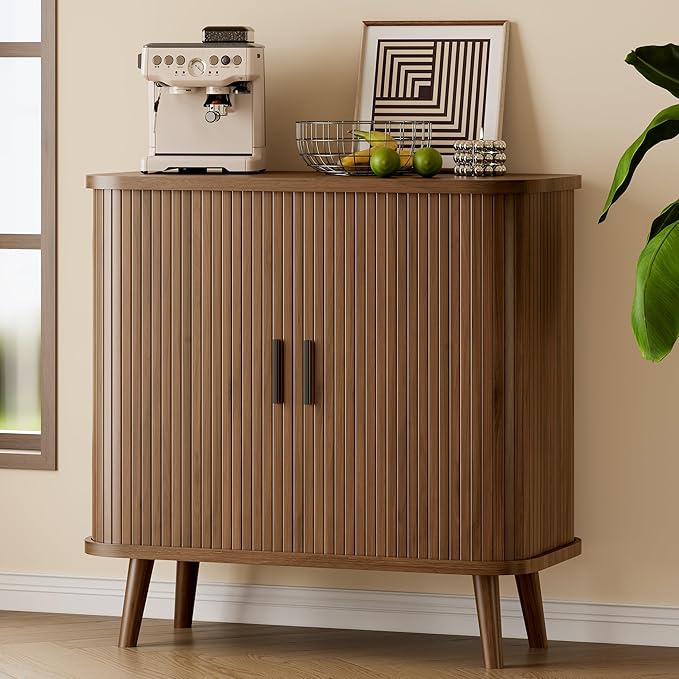 Living Room Furniture Xixini Sideboard Buffet Cabinet with Sliding Door, 31.5" Wide Fluted Modern Accent Storage Cabinet with Adjustable Shelves, Wood Coffee Bar Buffet Console Tab