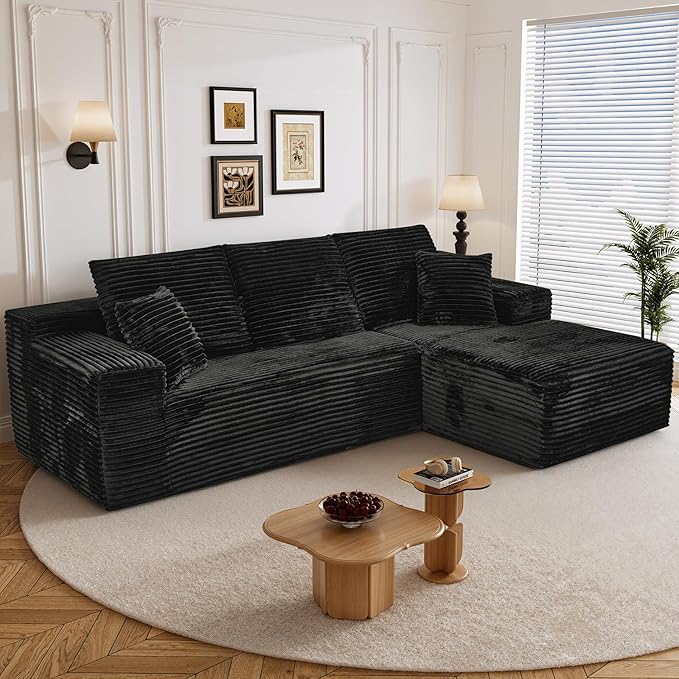 Living Room Furniture Repantes 108" L Shaped Boneless Sectional Couches for Living Room, Comfy Corduroy Floor Cloud Sofa with Chaise, Wide Armrest, Deep Seat, Memory Foam, Assembly