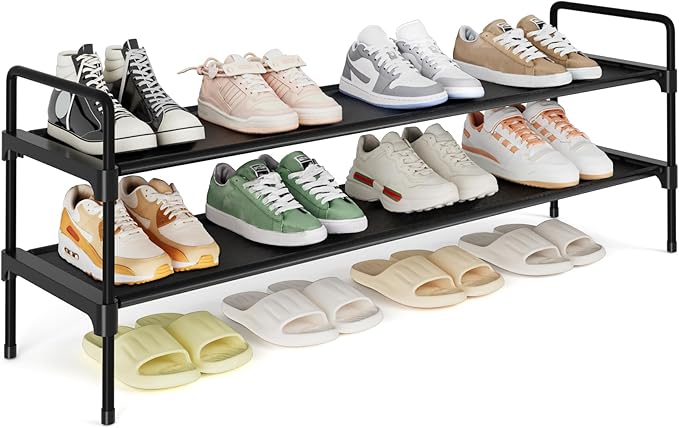 Bathroom Storage Kitsure Shoe Rack - 2-Tier Long Shoe Organizer with Handles & Non-Slip Feet