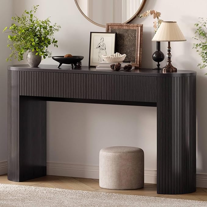 Living Room Furniture ONBRILL 55 Inch Console Table with 2 Drawers, Fluted Entryway Tables with Storage, Sofa Table Behind The Couch, Hallway Tables, Mid-Century Modern Foyer Table