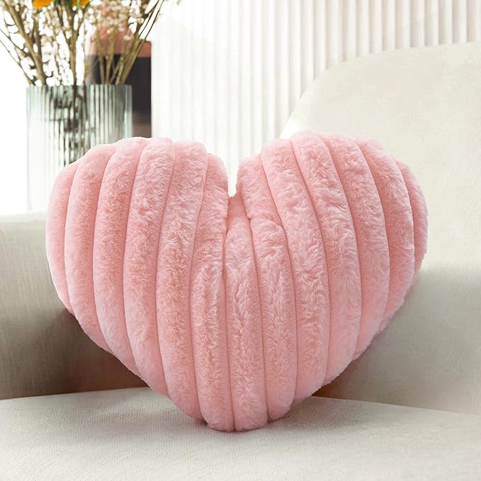 Living Room Decor Nmkopzy 16 Inch Pink Heart Pillow Decorative Throw Pillows, Heart Shaped Soft Fluffy Faux Fur Cute Pillows for Women Valentine Anniversary Couch Bed Bedroom Room 