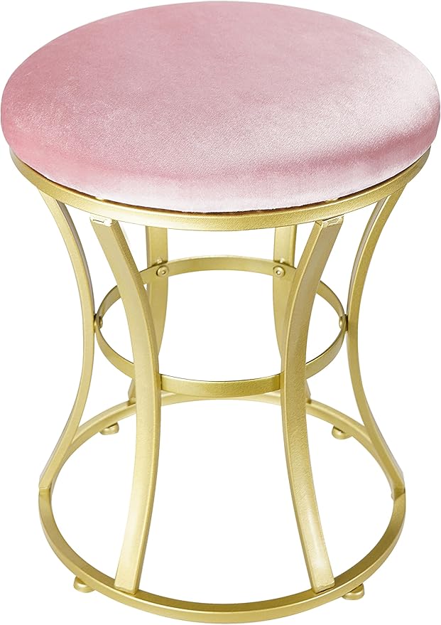 Bedroom Furniture Ellensamqi Velvet Round Vanity Stool,Pink Velvet Footrest Ottoman Foot Stool Seat with Golden Metal Legs