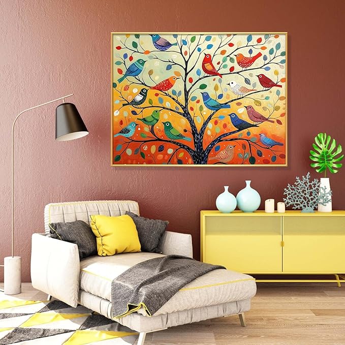 Kitchen Decor Glethua Glethua Birds on a Branch Canvas Wall Decor, Colorful Bird Pictures Print, Vintage Abstract Boho Canvas Painting Art, Aesthetic Home Decor for Living Room Bed