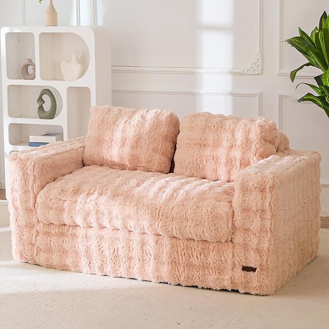 Living Room Furniture MAXYOYO Loveseat Sofa for Living Room, Small Sofa Couch Tufted Boneless Couch, Comfy Bean Bag Chair for Small Space Bedroom Apartment, No Assembly Needed, Pink
