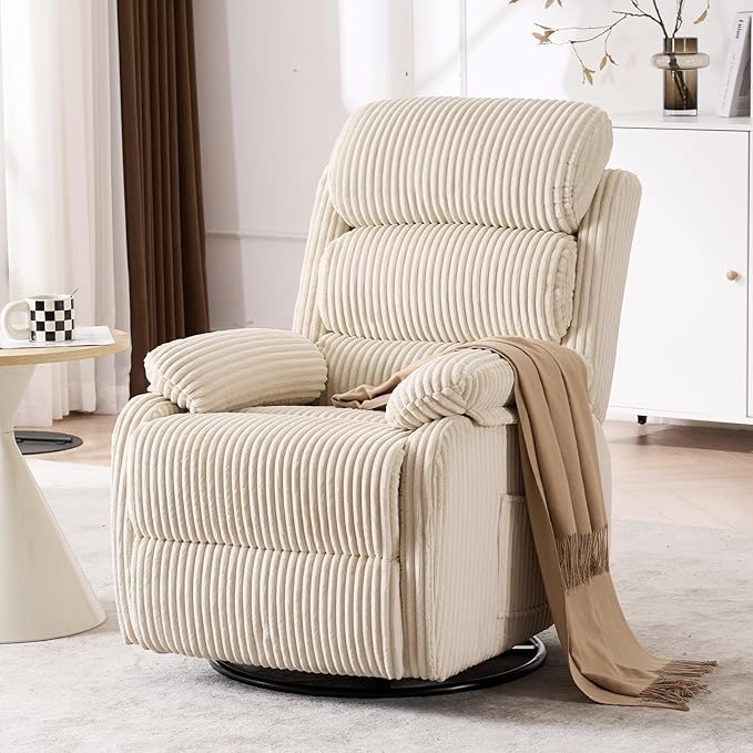 Bedroom Furniture Seanrum Adult 360° Rocking Recliner Chair，Nursery Rocker Reclining Chair with Side Pocket, a Comfy upholstered Single Sofa Armchair. Suitable for Living Room, Bed