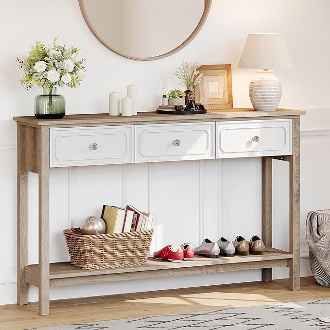 Living Room Furniture LAZZO LAZZO Entryway Table with Storage Console Table with 3 Drawers and Open Shelf Behind the Couch Sofa Tables Narrow Long for Entry, Hallway, Foyer, Living